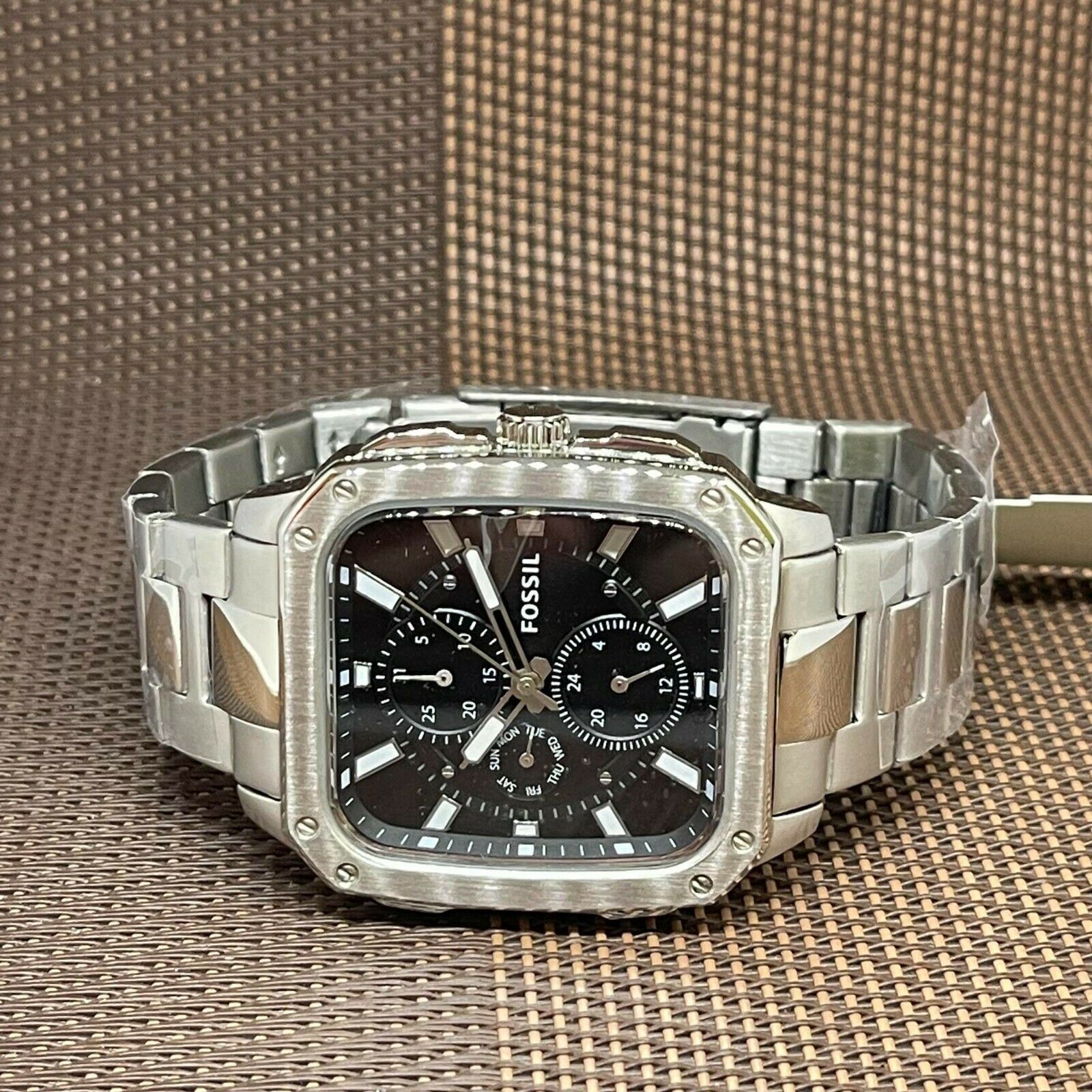 Fossil Inscription Multifunction Black Dial Silver Steel Strap Watch for Men - BQ2655