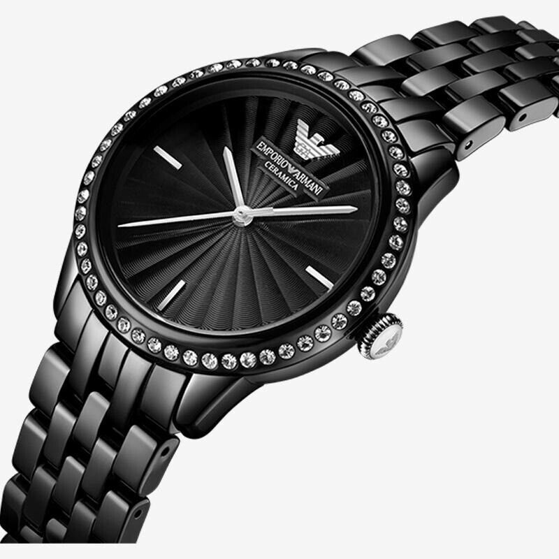 Emporio Armani Ceramica Crystals Black Dial Black Ceramic Strap Watch For Women - AR1478