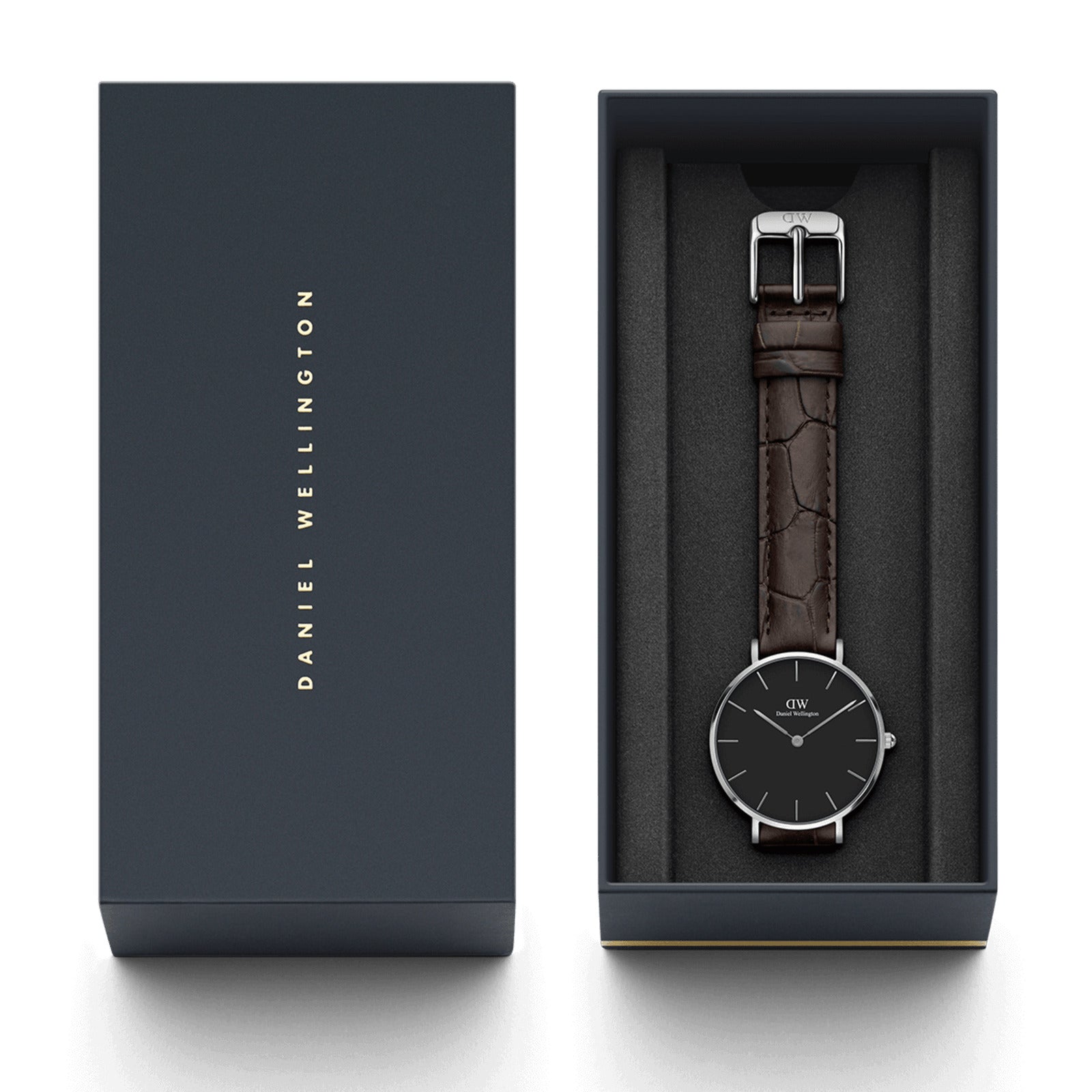 Daniel Wellington Classic Petite York Black Dial Brown Leather Strap Watch For Women - DW00100238