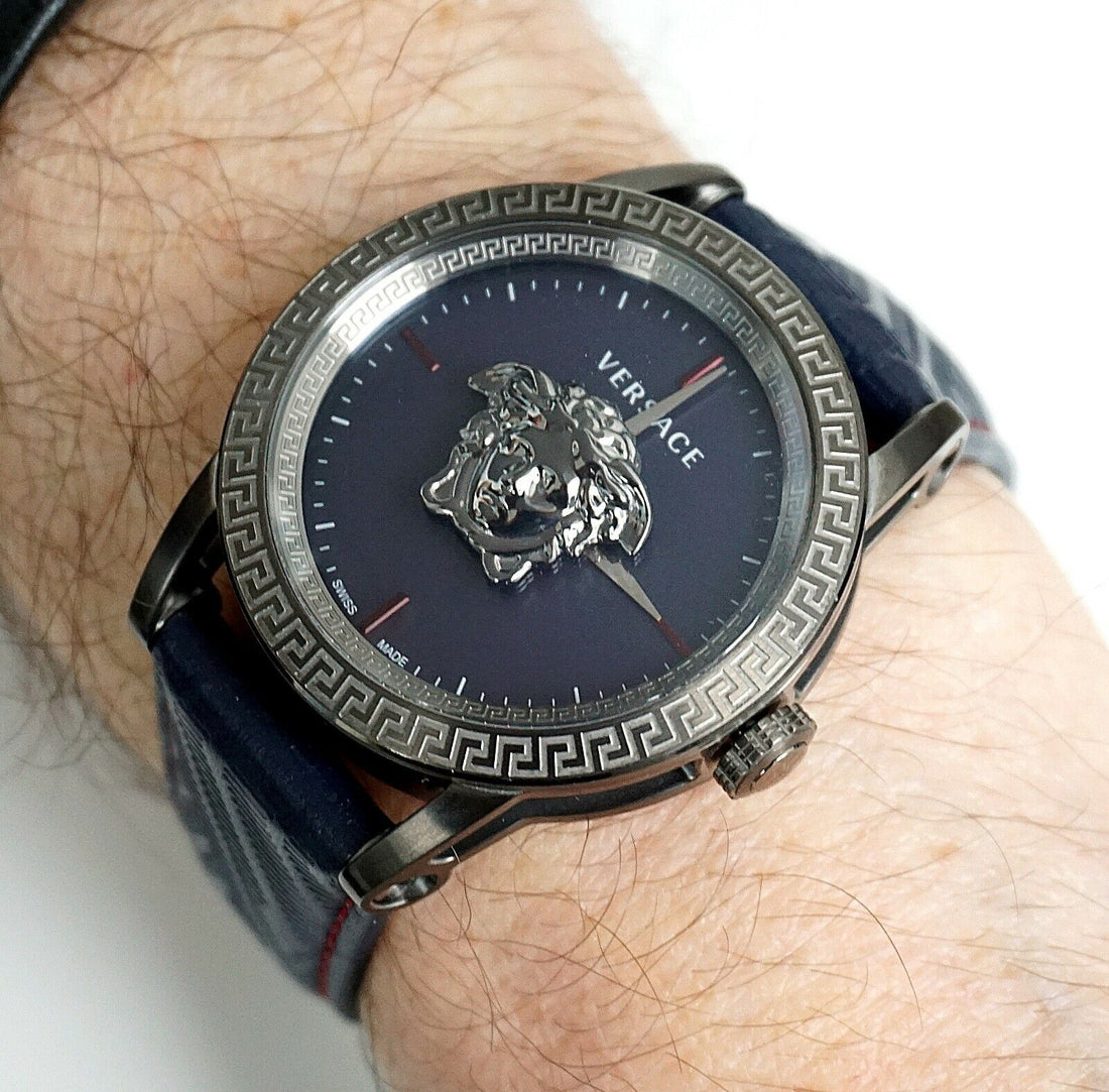 Versace Palazzo Empire Blue Dial Blue Leather Strap Watch for Men - VERD00118