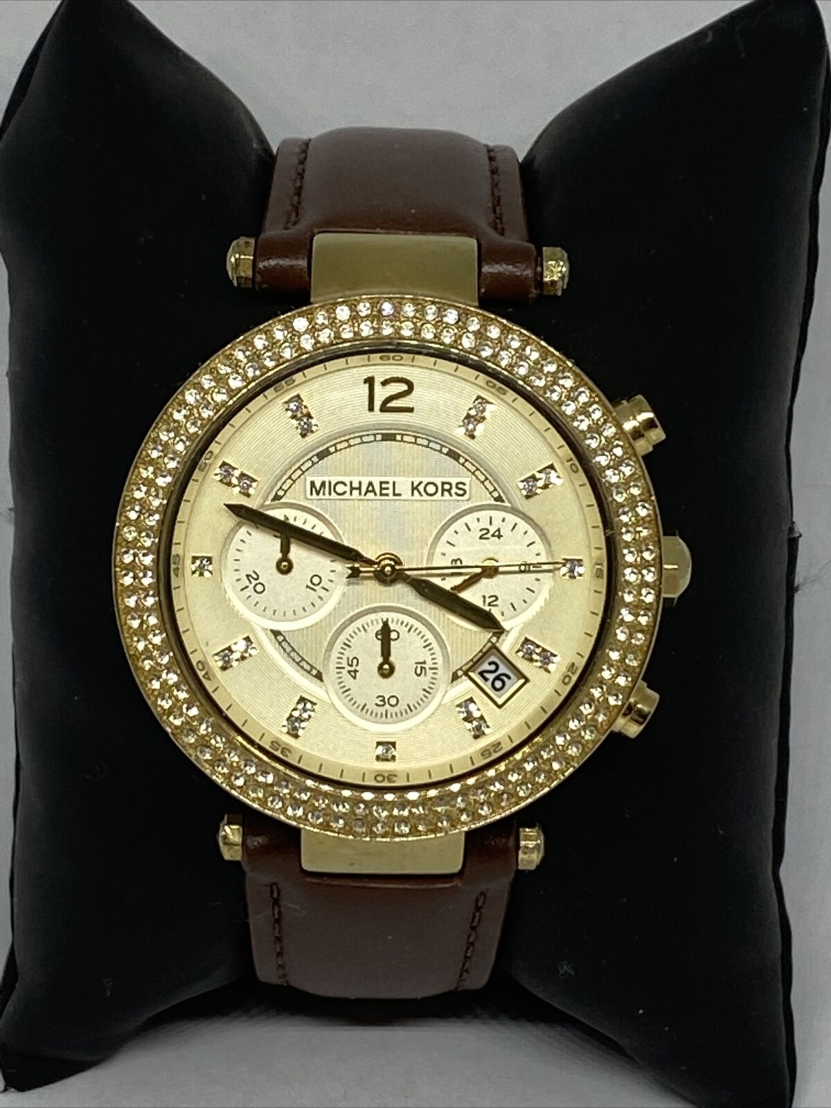 Michael Kors Parker Champagne Gold Dial Brown Leather Strap Watch for Women - MK2249