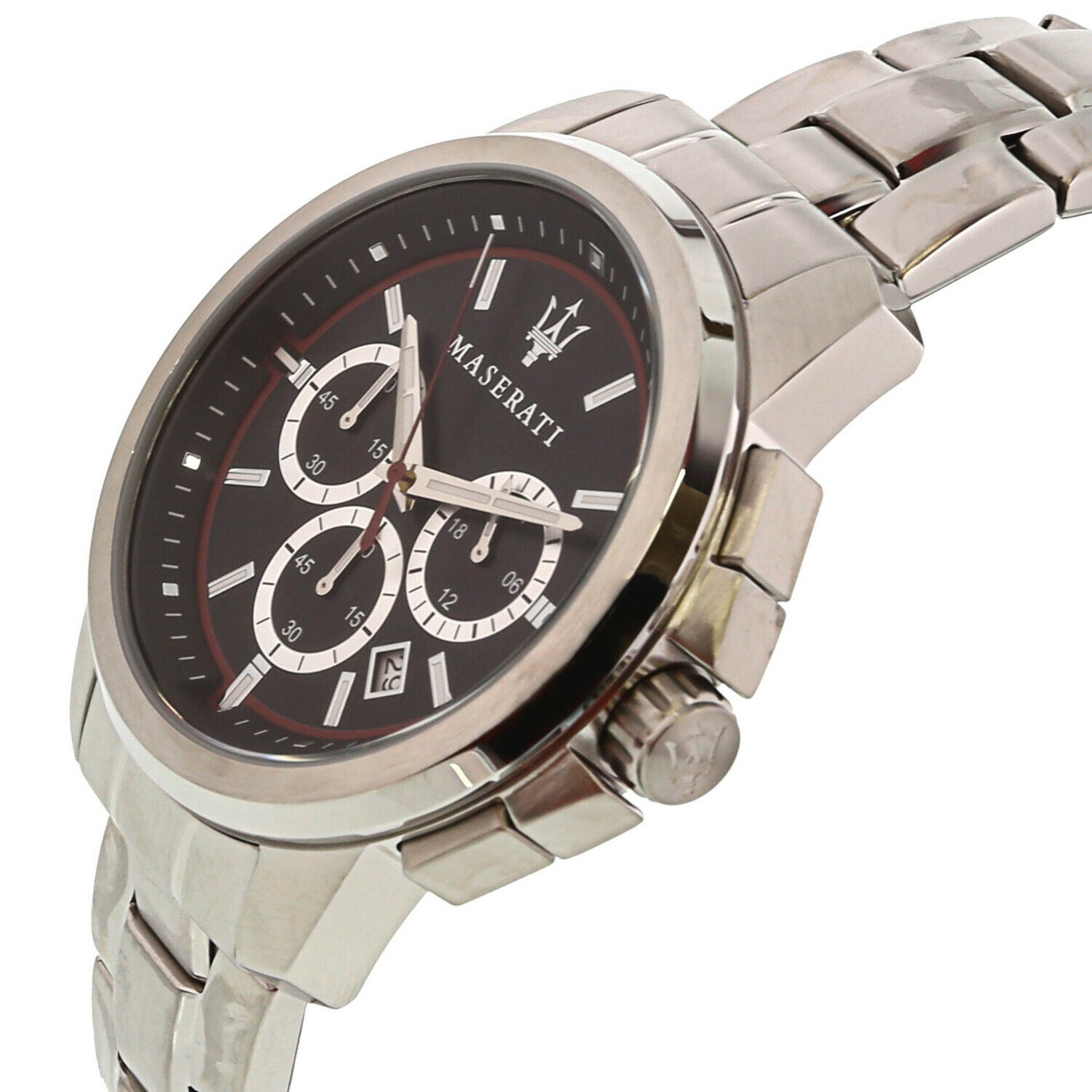 Maserati Successo Chronograph Black Dial Silver Steel Strap Watch For Men - R8873621009