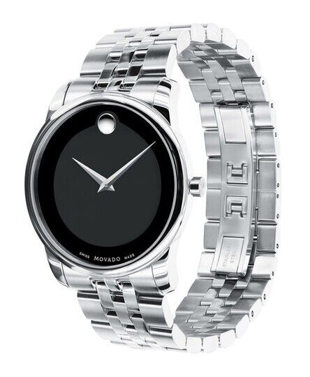 Movado Museum Classic Black Dial Silver Steel Strap Watch For Men - 606504