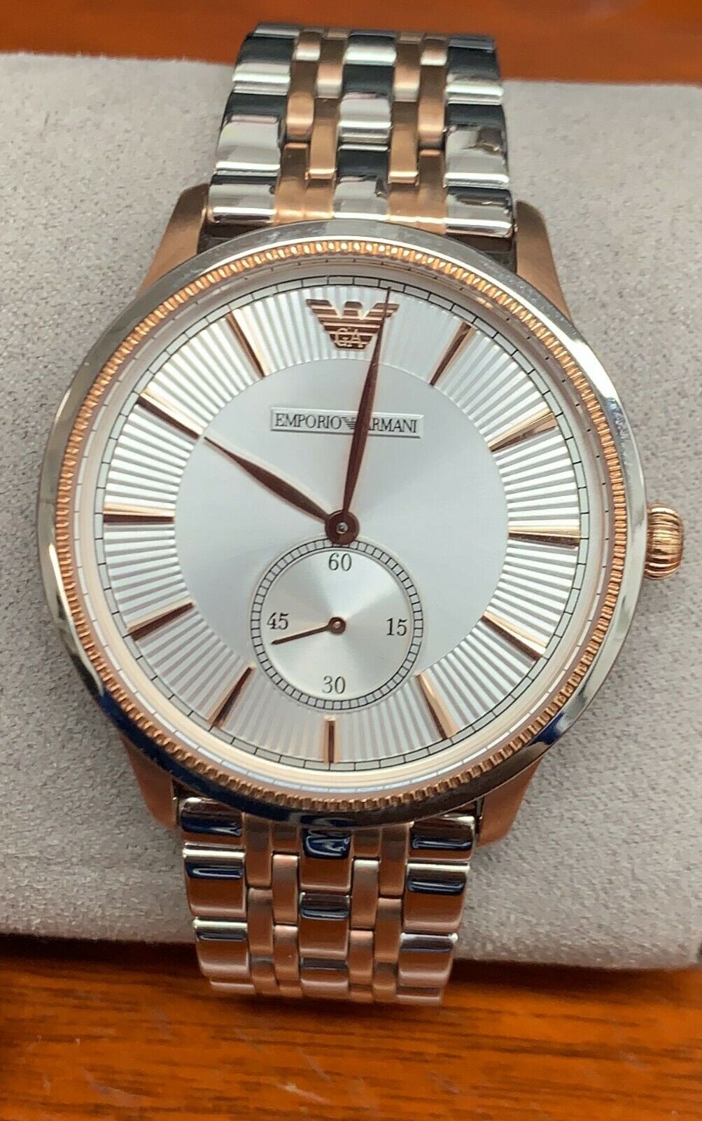 Emporio Armani Classic Silver Dial Two Tone Steel Strap Watch For Men - AR1839