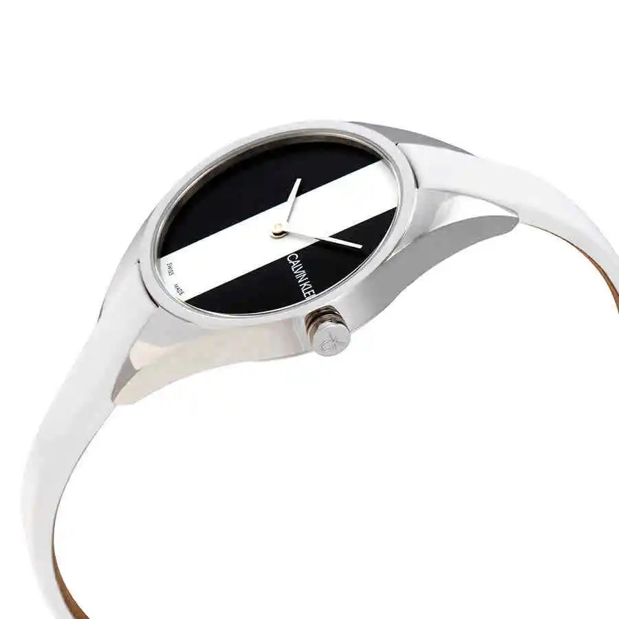 Calvin Klein Rebel White Black Dial White Leather Strap Watch for Women - K8P231L1
