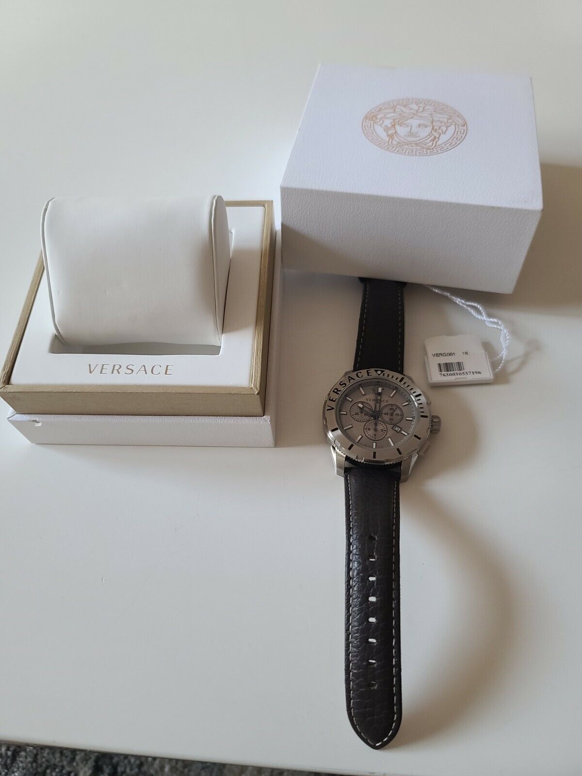 Versace Casual Chronograph Grey Dial Brown Leather Strap Watch for Men - VERG001-18