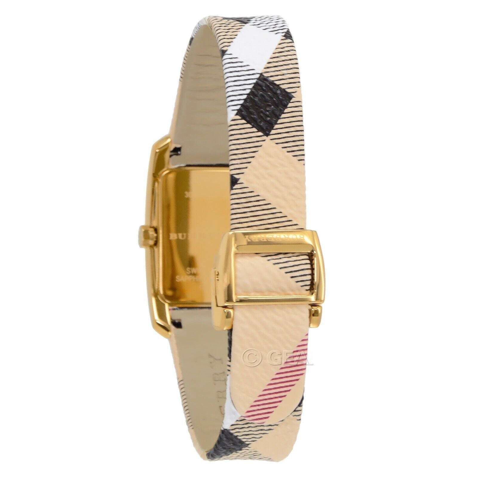 Burberry Pioneer Gold Dial Haymarket Beige Leather Strap Watch for Women - BU9509