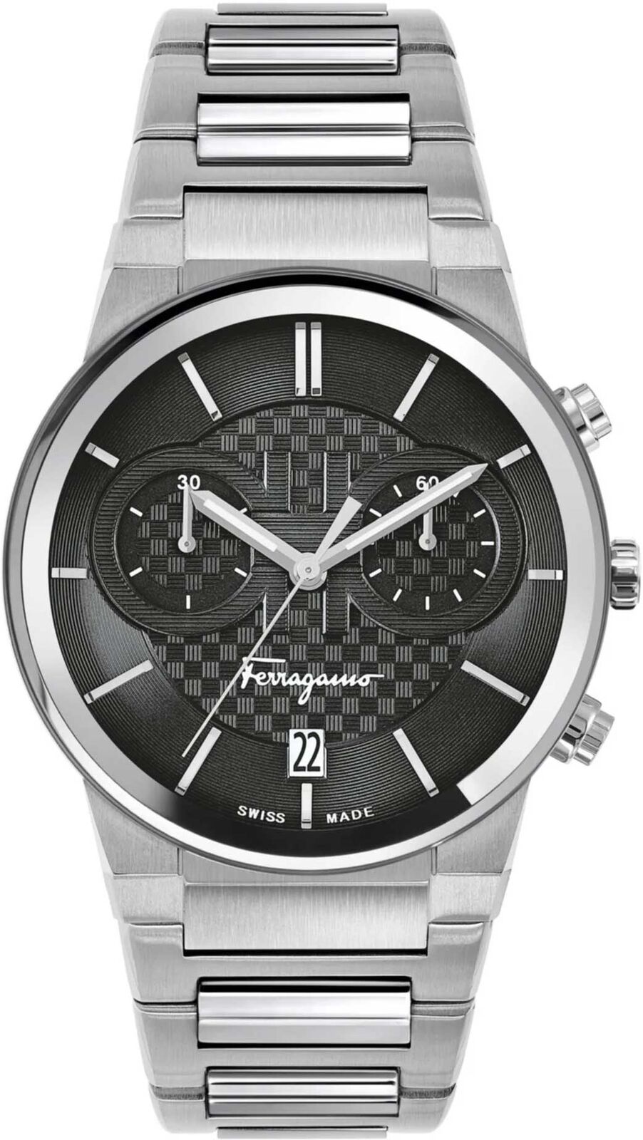 Salvatore Ferragamo Sapphire Chrono Black Dial Silver Steel Strap Watch for Men - SFME00321