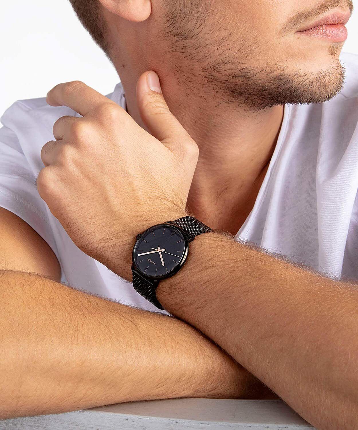 Calvin Klein High Noon Quartz Black Dial Black Mesh Bracelet Watch for Men - K8M21421