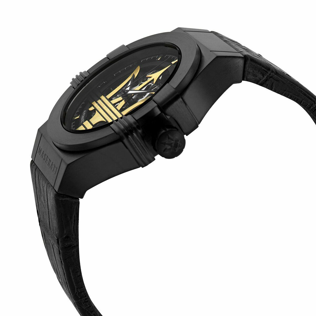 Maserati Potenza Automatic Black Dial Black Leather Strap Watch For Men - R8821108036