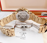 Bulova BVA Skeleton Silver Dial Gold Steel Strap Watch for Men - 97A108