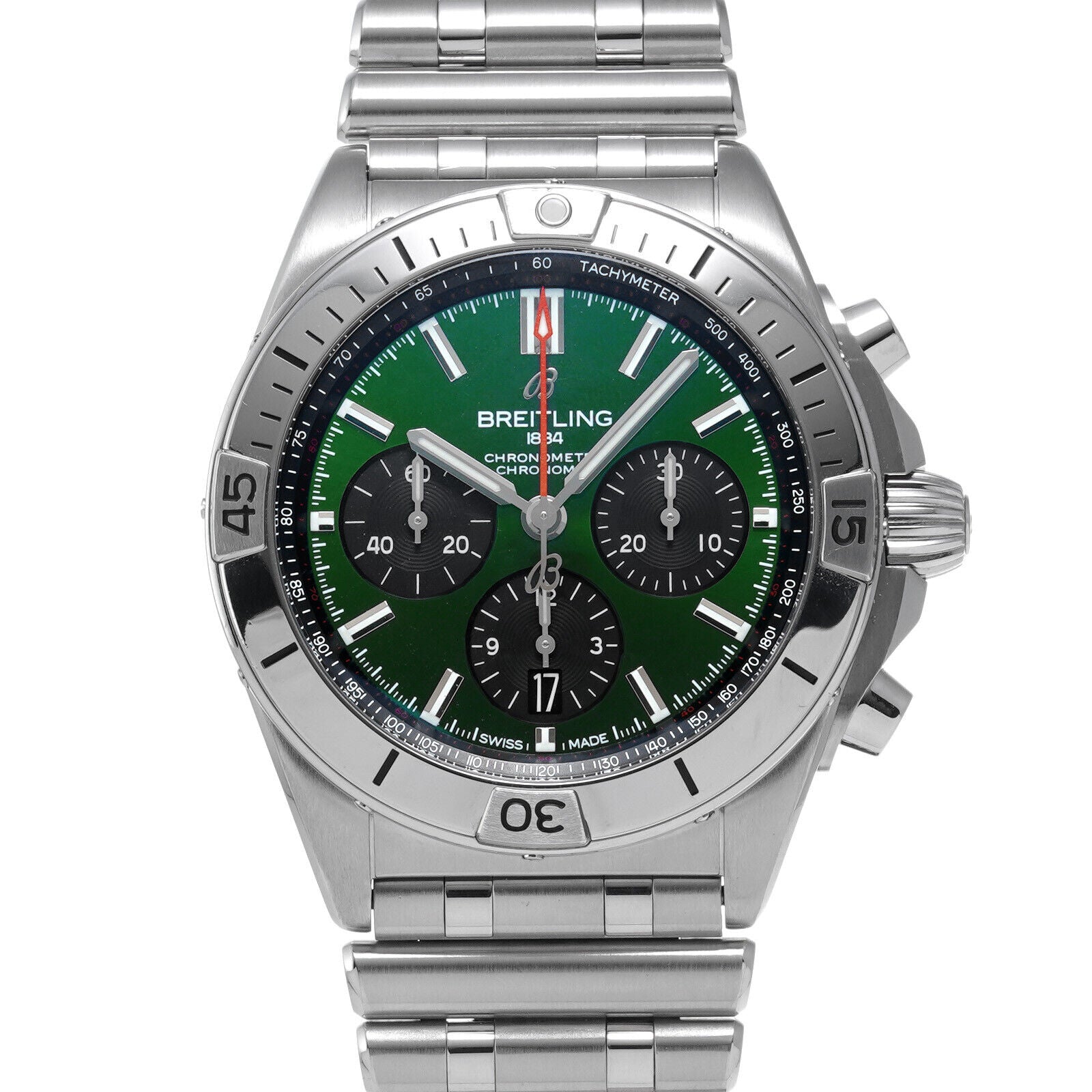 Breitling Chronomat B01 42mm Green Dial Silver Steel Strap Watch for Men - AB01343A1L1A1
