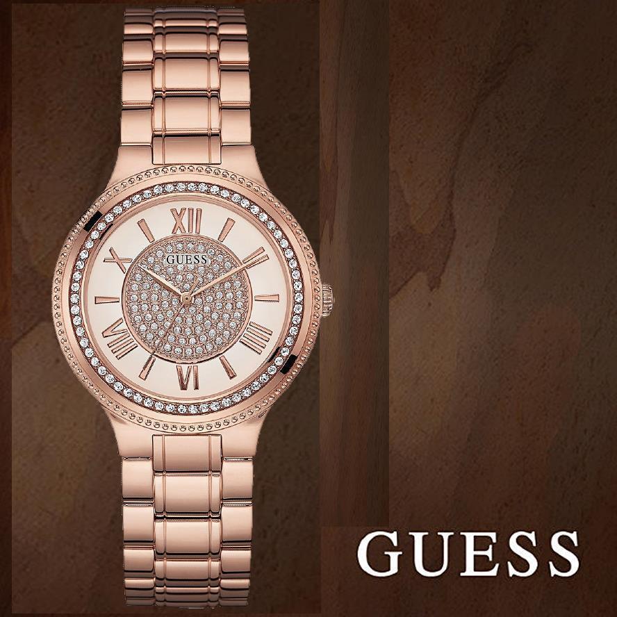 Guess Madison Diamonds White Dial Rose Gold Steel Strap Watch for Women - W0637L3