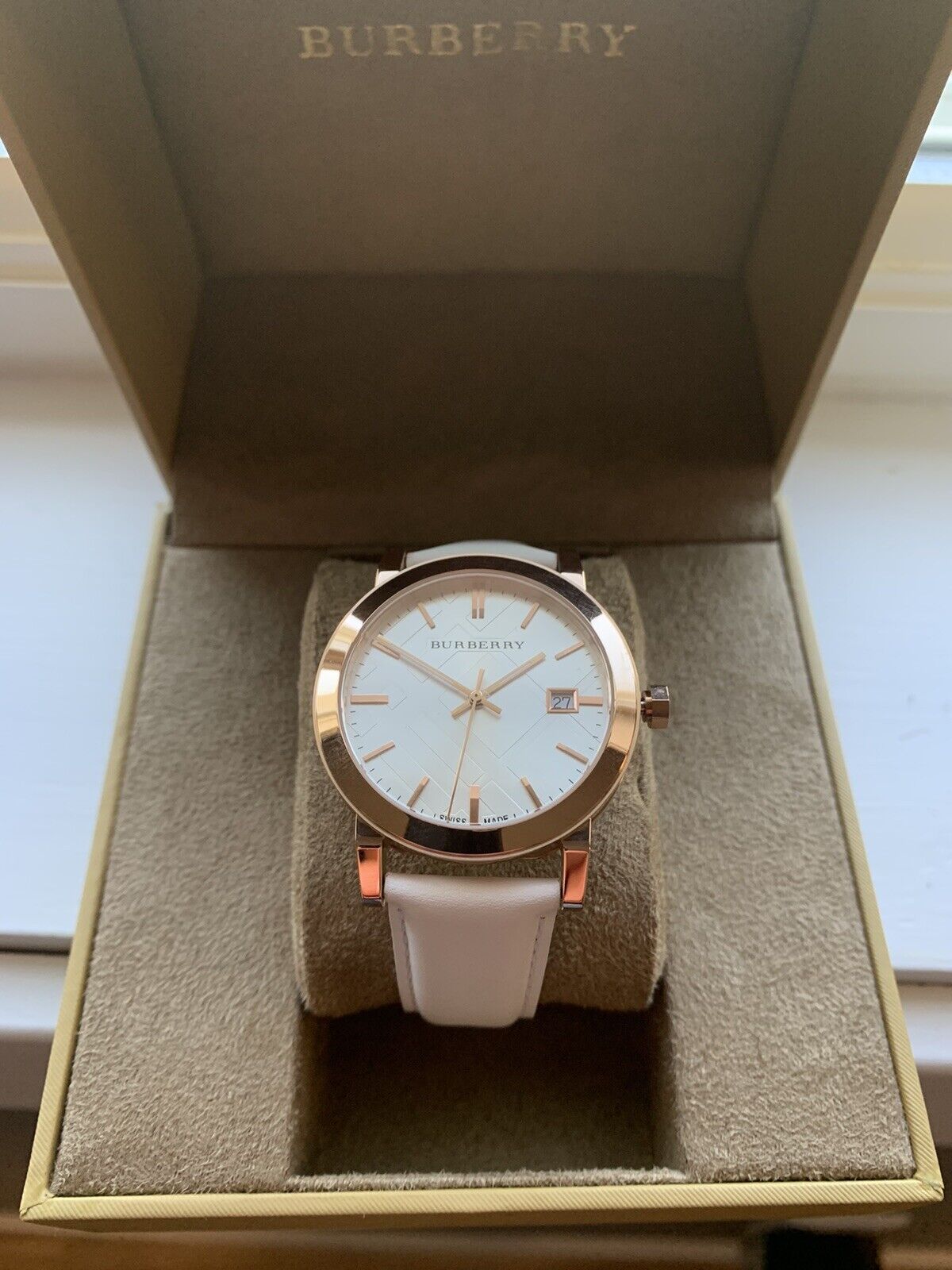 Burberry The City White Dial White Leather Strap Watch for Women - BU9012