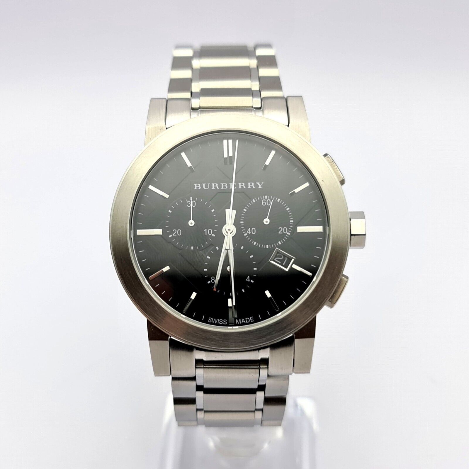 Burberry The City Black Dial Silver Steel Strap Watch for Men - BU9351