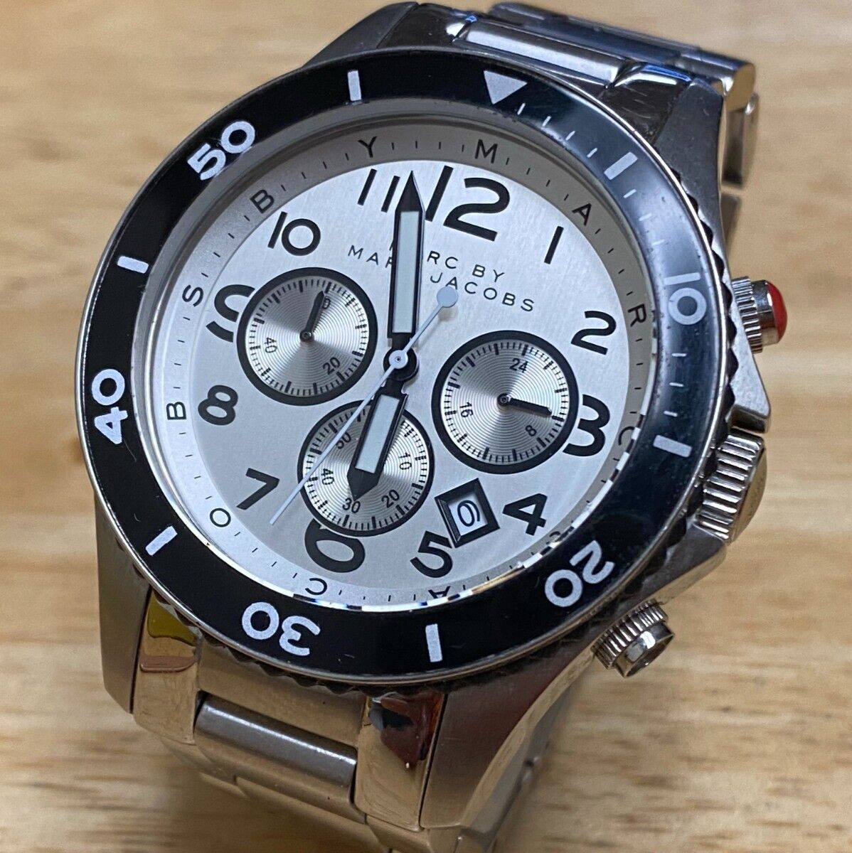 Marc Jacobs Rock Chronograph White Dial Silver Steel Strap Watch for Men - MBM5027