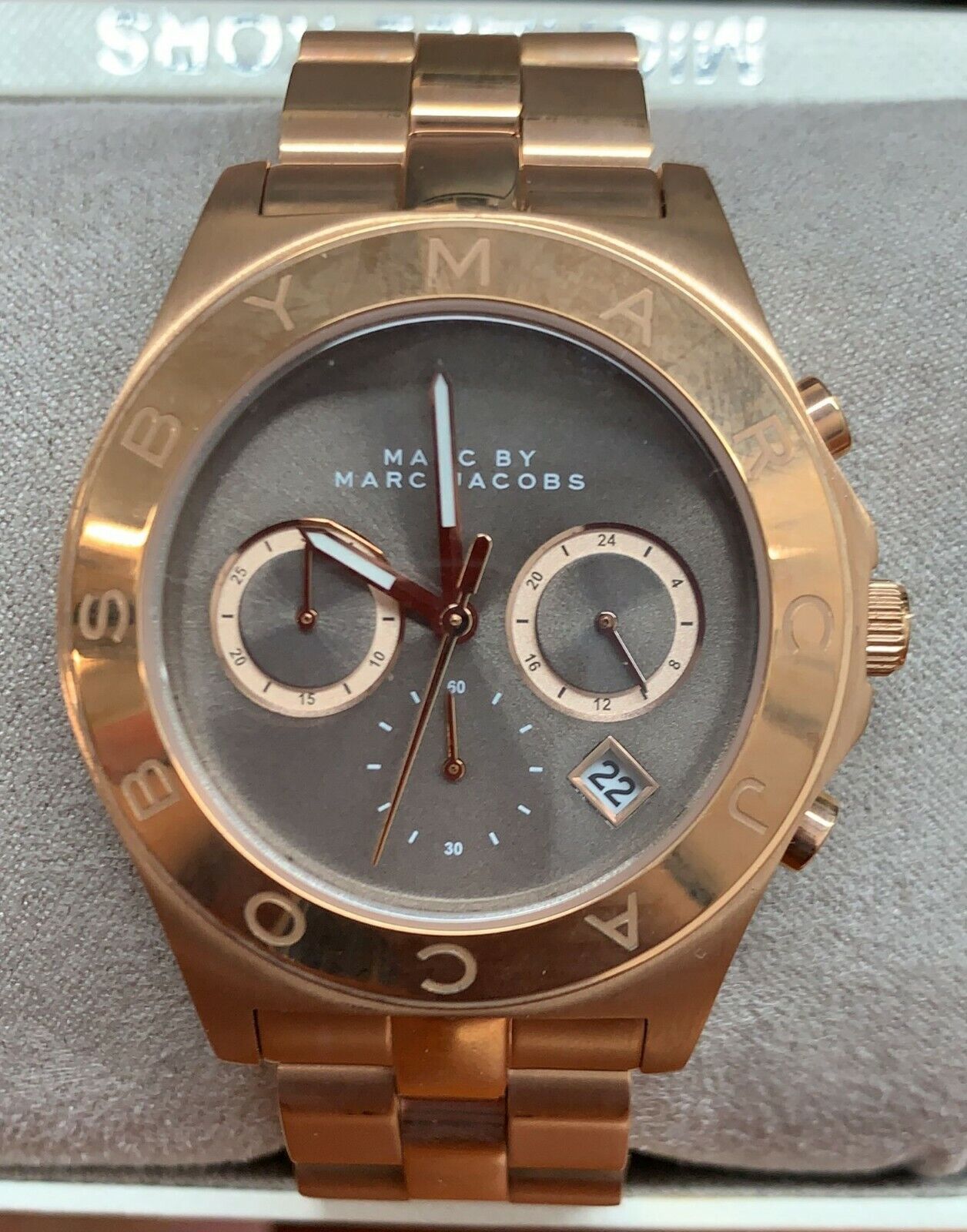 Marc Jacobs Blade Chronograph Brown Dial Rose Gold Steel Strap Watch for Women - MBM3308