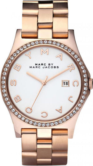 Marc Jacobs Henry Diamonds White Dial Rose Gold Steel Strap Watch for Women - MBM3079