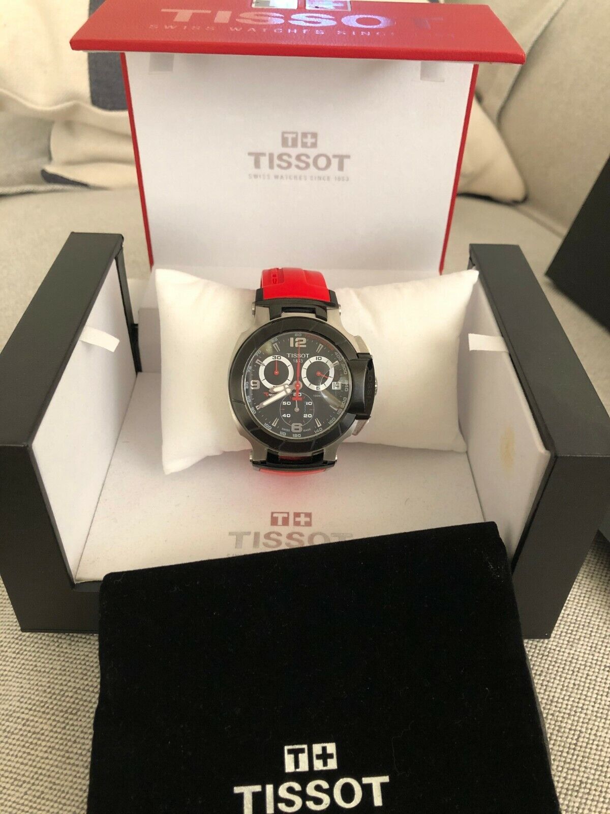 Tissot T Race Chronograph Black Dial Red Rubber Strap Watch for Men - T048.417.27.057.01