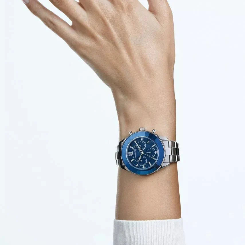 Swarovski Octea Lux Sport Chronograph Blue Dial Silver Steel Strap Watch for Women - 5610481