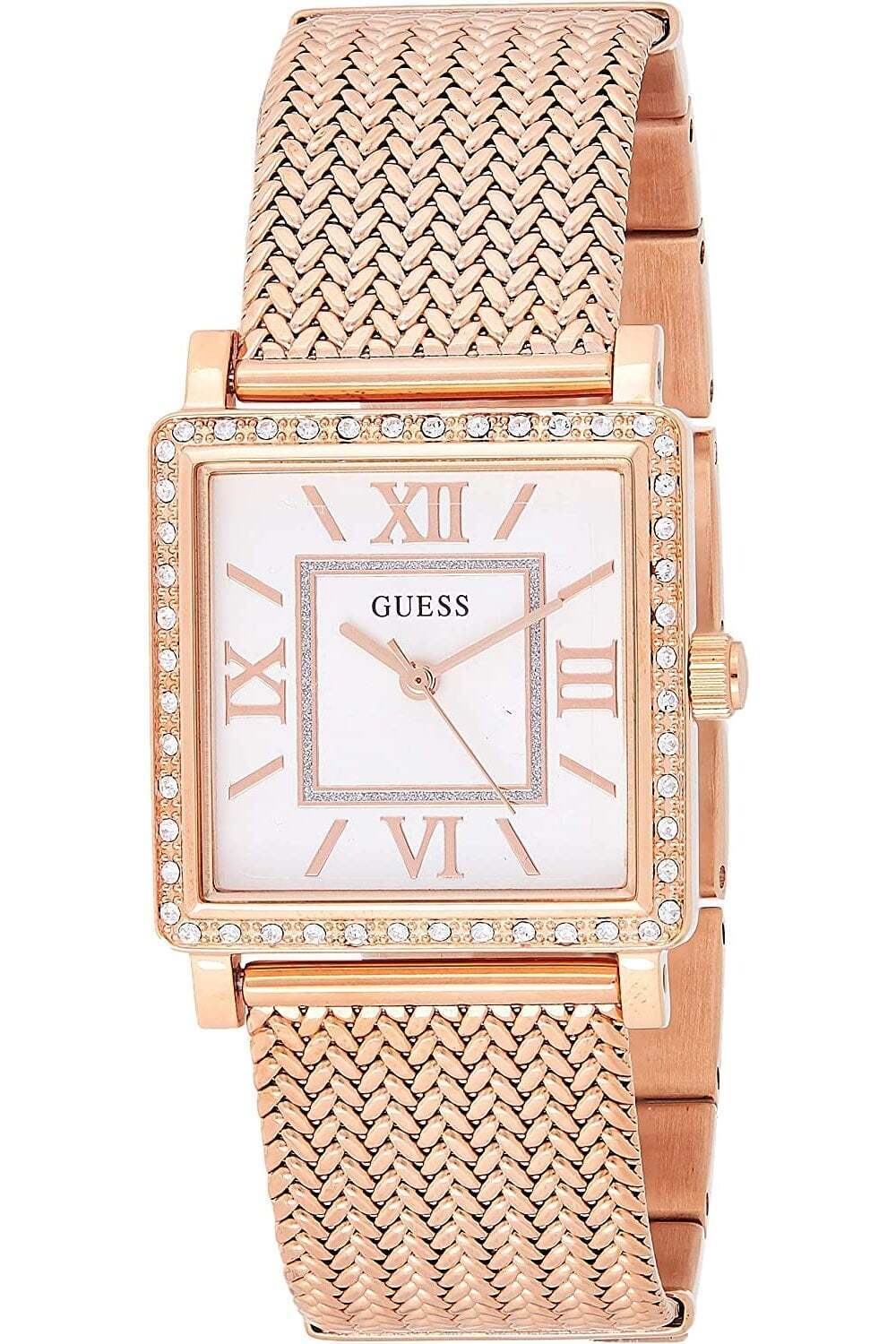 Guess Highline Off White Dial Rose Gold Stainless Steel Mesh Strap Watch For Women - W0826L3