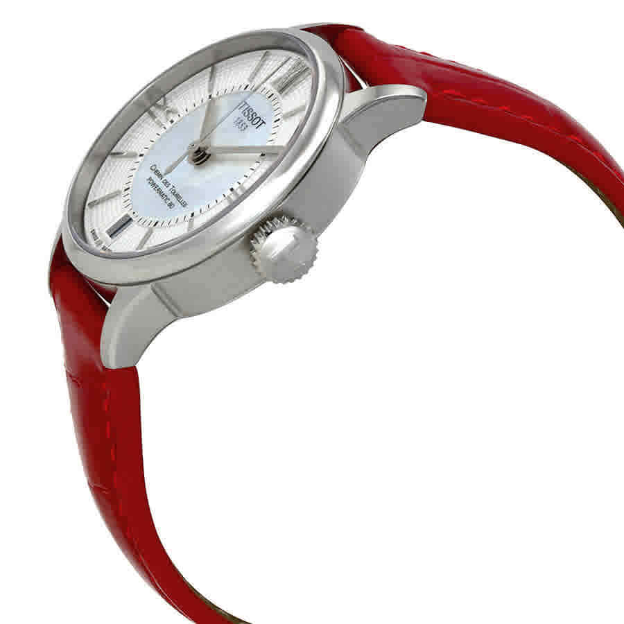 Tissot Chemin Des Tourelles Powermatic 80 Mother of Pearl White Dial Red Leather Strap Watch For Women - T099.207.16.118.00