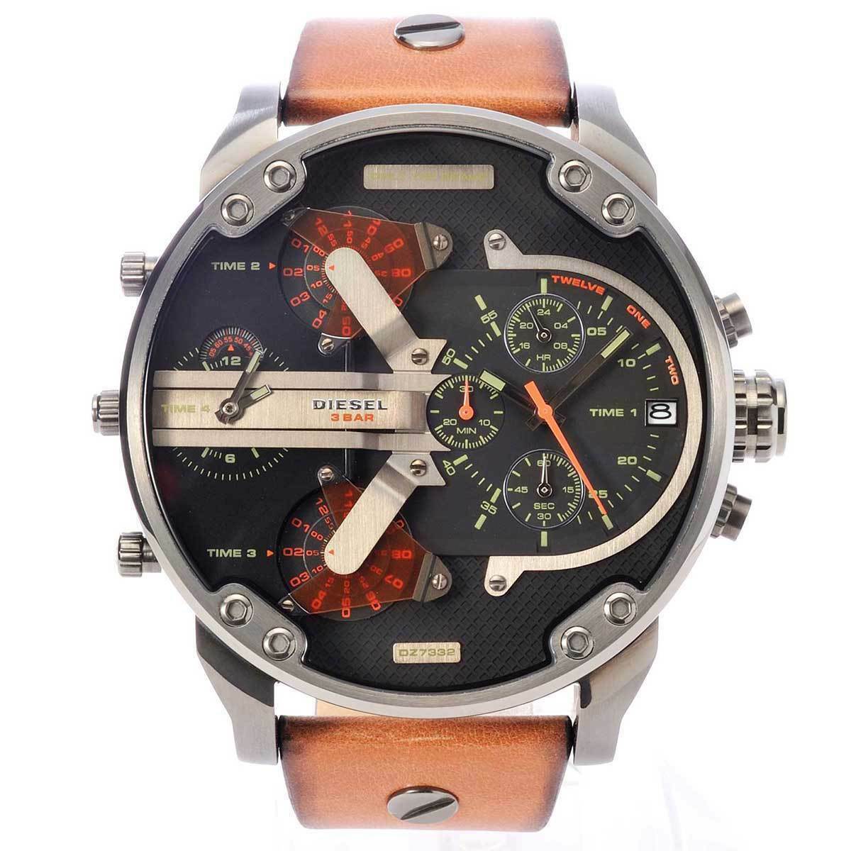 Diesel Mr Daddy 2.0 Chronograph Black Dial Brown Leather Strap Watch For Men - DZ7332