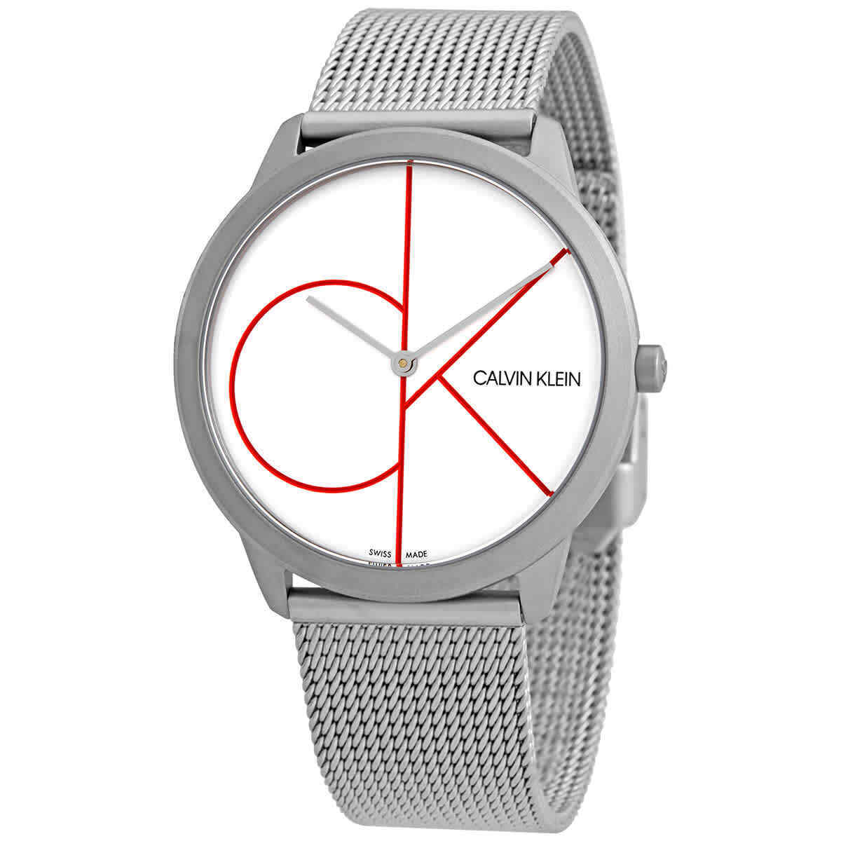 Calvin Klein Minimal White Dial Silver Mesh Bracelet Watch for Men - K3M51152