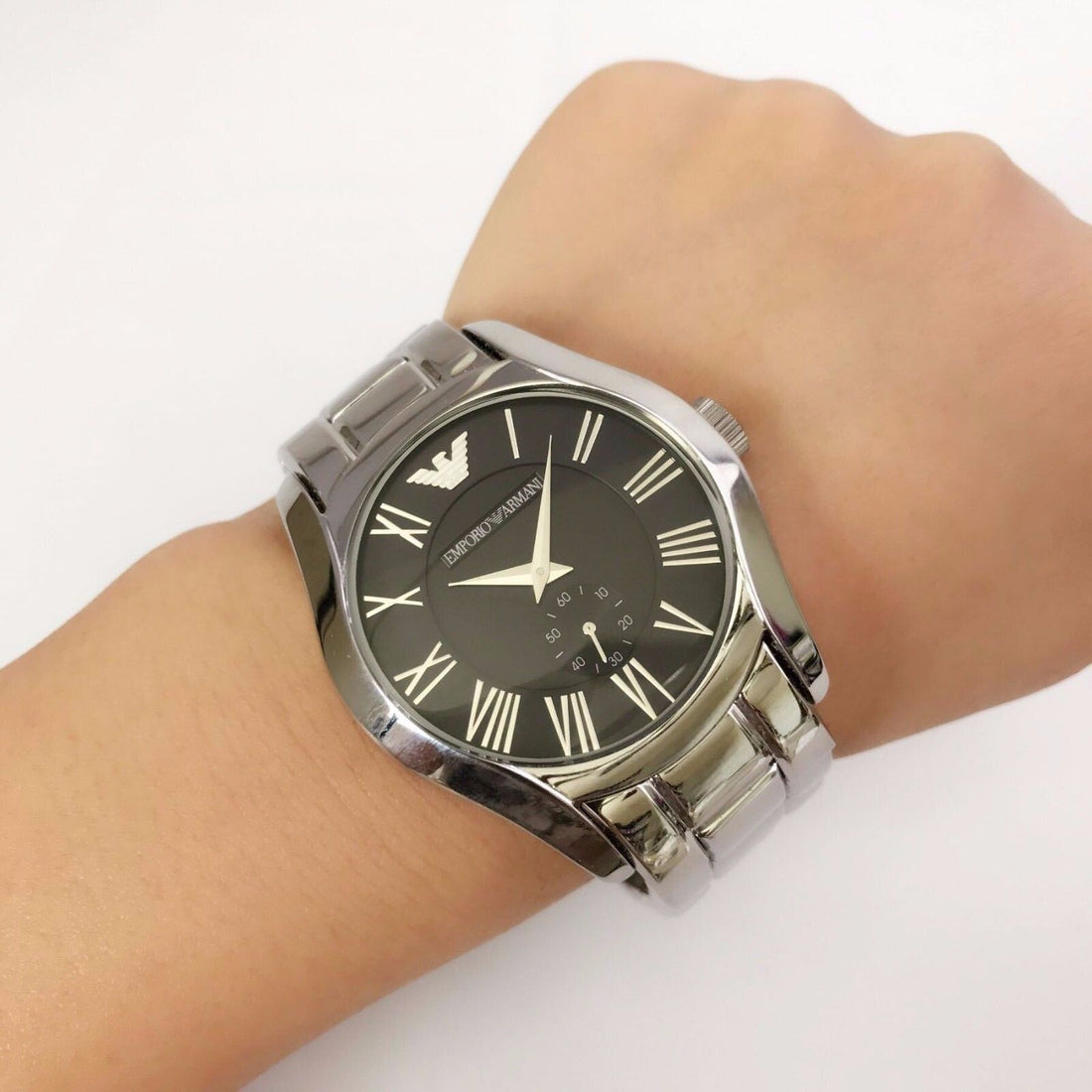 Emporio Armani Valente Black Dial Silver Steel Strap Watch For Men - AR0680