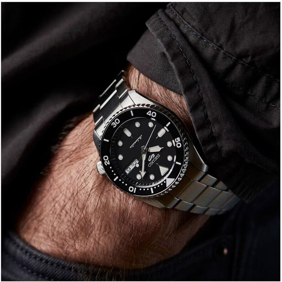 Seiko 5 Sports SKX Automatic Black Dial Silver Steel Strap Watch For Men - SRPK29K1