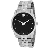 Movado Museum Diamonds Black Dial Silver Steel Strap Watch For Men - 606878