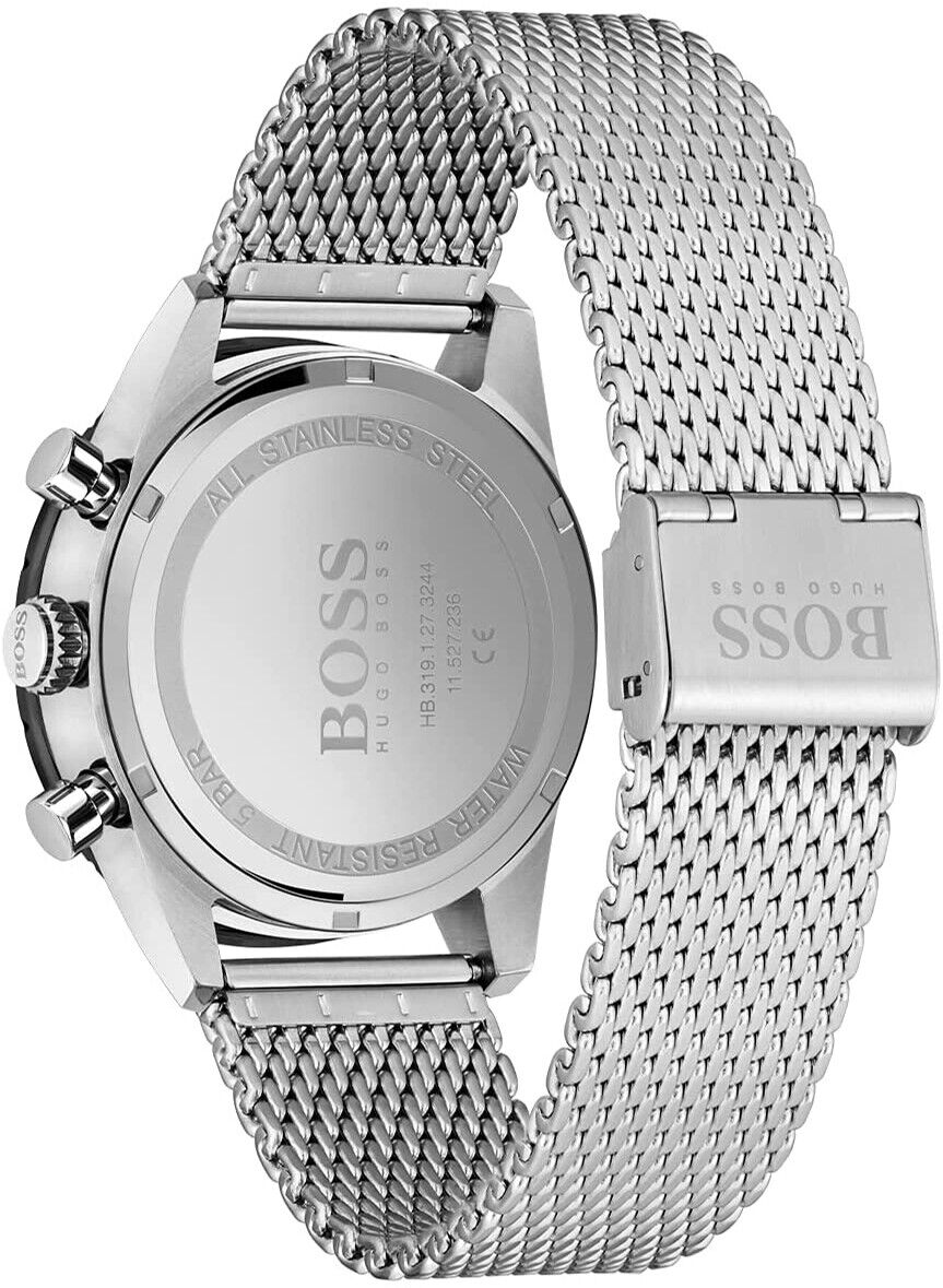Hugo Boss Pilot Edition Black Dial Silver Mesh Bracelet Watch for Men - 1513886