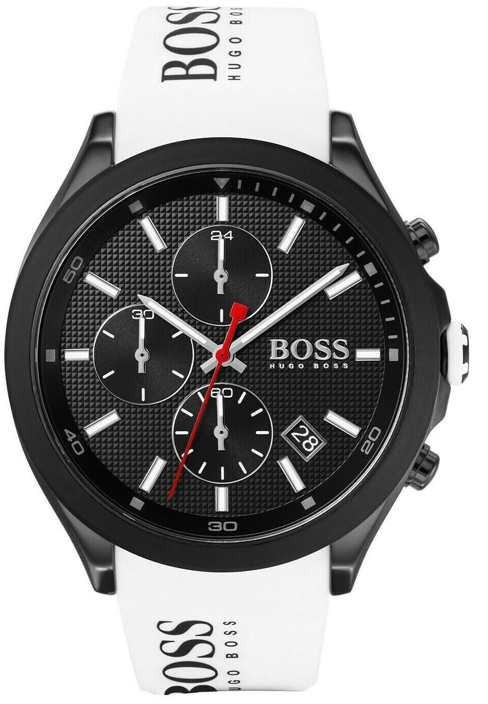 Hugo Boss Velocity Chronograph Black Dial White Rubber Strap Watch for Men - 1513718