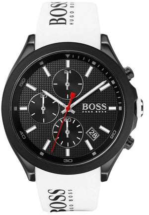 Hugo Boss Velocity Chronograph Black Dial White Rubber Strap Watch for Men - 1513718