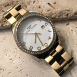 Marc Jacobs Henry Diamonds White Dial Gold Steel Strap Watch for Women - MBM3045