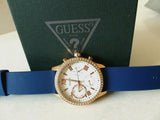 Guess Solar White Rose Gold Dial Blue Rubber Strap Watch For Women - W1135L3