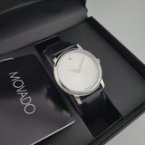 Movado Museum Quartz Silver Dial Black Leather Strap Watch For Men - 2100001