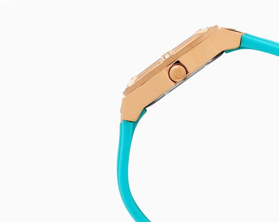 Guess Jet Setter White Dial Turquoise Silicone Strap Watch For Women - W0564L3