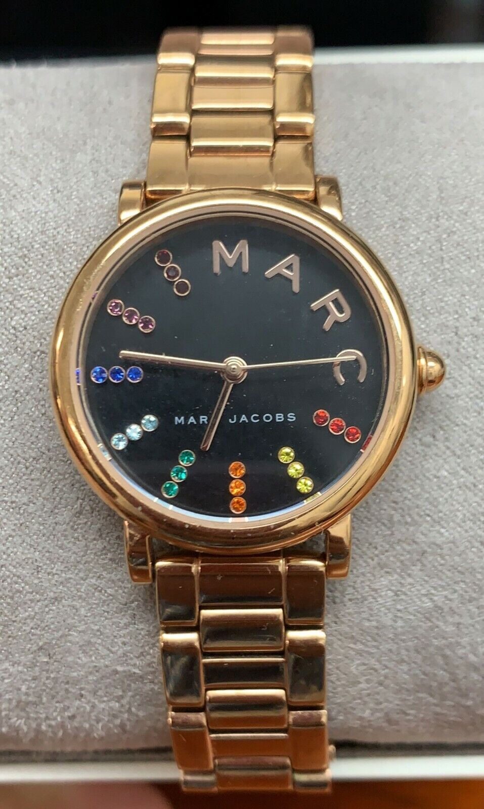 Marc Jacobs Roxy Black Dial Rose Gold Steel Strap Watch for Women - MJ3569