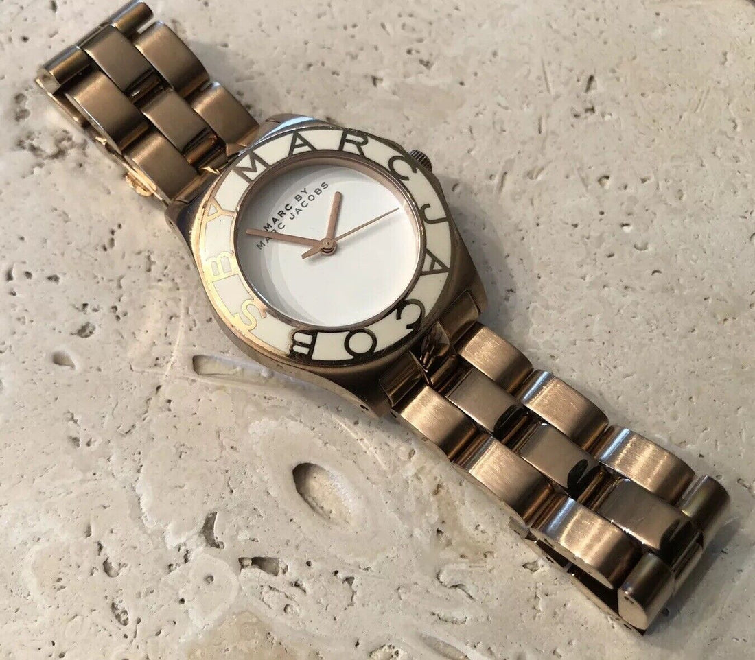 Marc Jacobs Blade White Dial Rose Gold Steel Strap Watch for Women - MBM3076