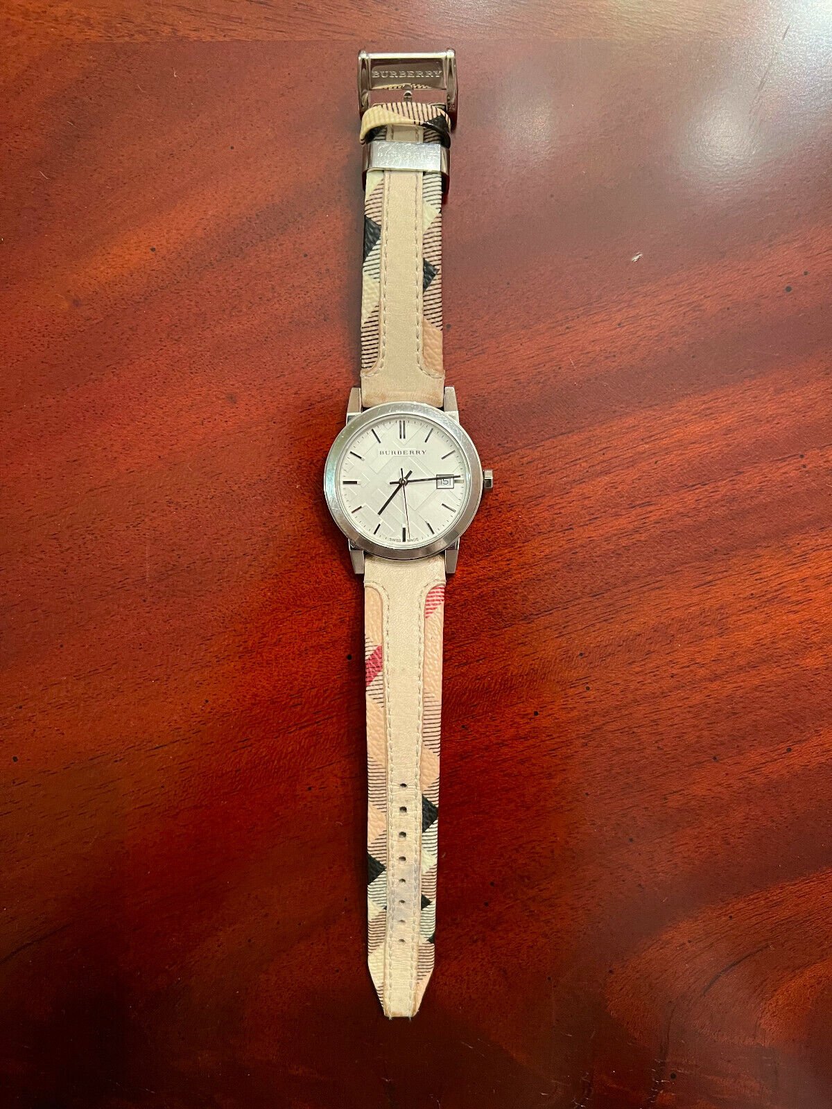 Burberry The City White Dial Beige Leather Strap Watch for Women - BU9132