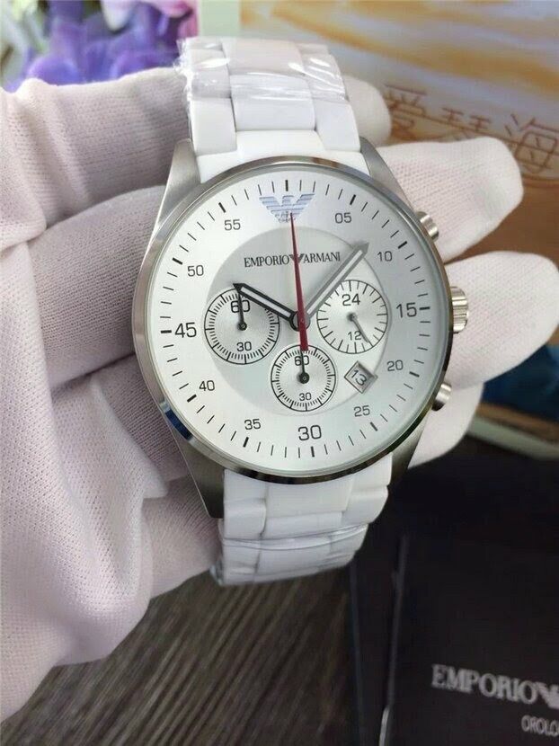 Emporio Armani Sport Chronograph White Dial White Silicone Strap Watch For Men - AR5859