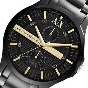 Armani Exchange Hampton Chronograph Black Dial Black Steel Strap Watch For Men - AX2121