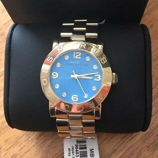 Marc Jacobs Amy Blue Dial Gold Steel Strap Watch for Women - MBM3303
