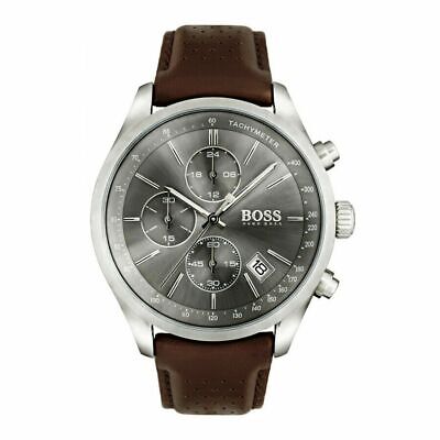 Hugo Boss Grand Prix Grey Dial Brown Leather Strap Watch for Men -  1513476