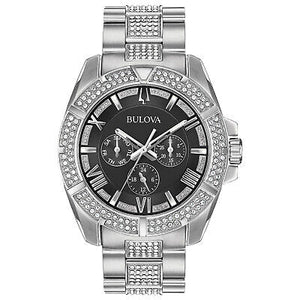 Bulova Crystal Collection Chronograph Black Dial Two Tone Steel Strap Watch for Men - 96C126