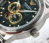 Emporio Armani Meccanico Chronograph Automatic Green Dial Silver Steel Strap Watch For Men - AR60053