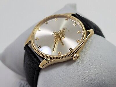 Gucci G Timeless Quartz Silver Dial Black Leather Strap Watch For Women - YA1264181