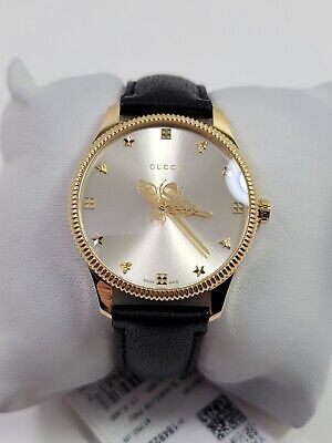 Gucci G Timeless Quartz Silver Dial Black Leather Strap Watch For Women - YA1264181