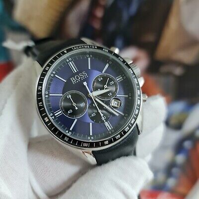 Hugo Boss Driver Sport Chronograph Blue Dial Black Leather Strap Watch for Men - 1513077